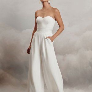 Milanoo Ivory Bridal Jumpsuit Satin Fabric Pockets